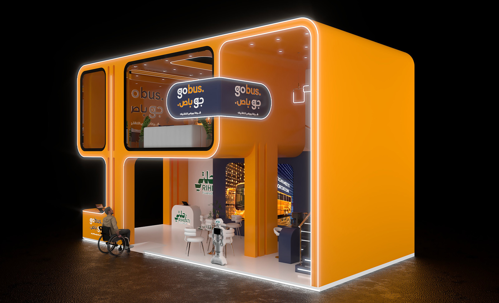 Wide view of the GoBus booth on opening day