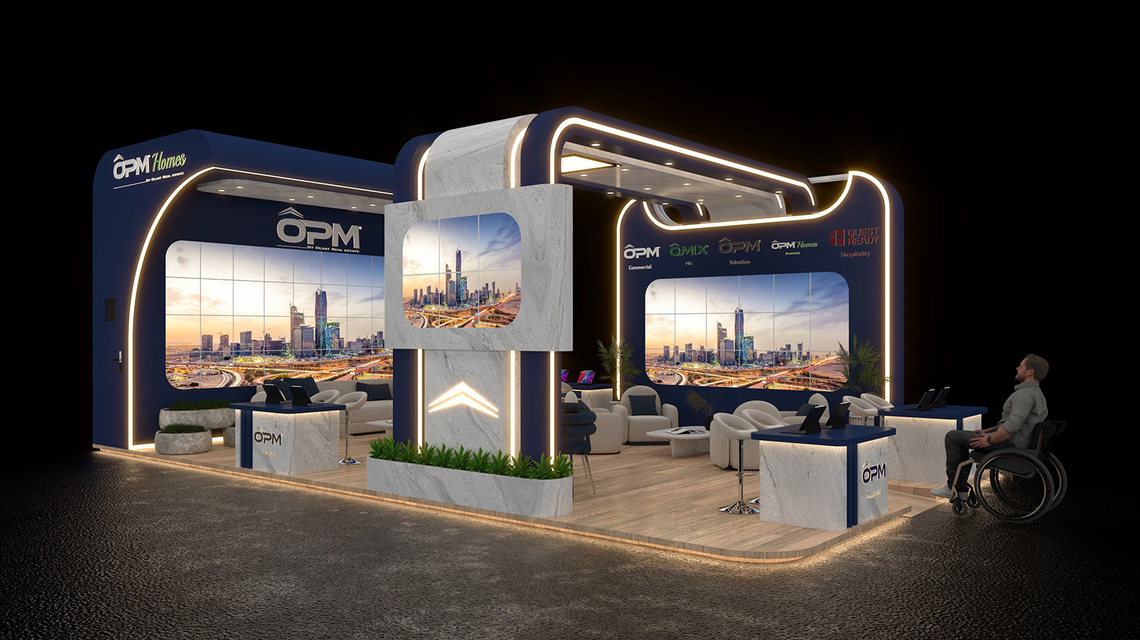 Wide view of the OPM Home booth on opening day