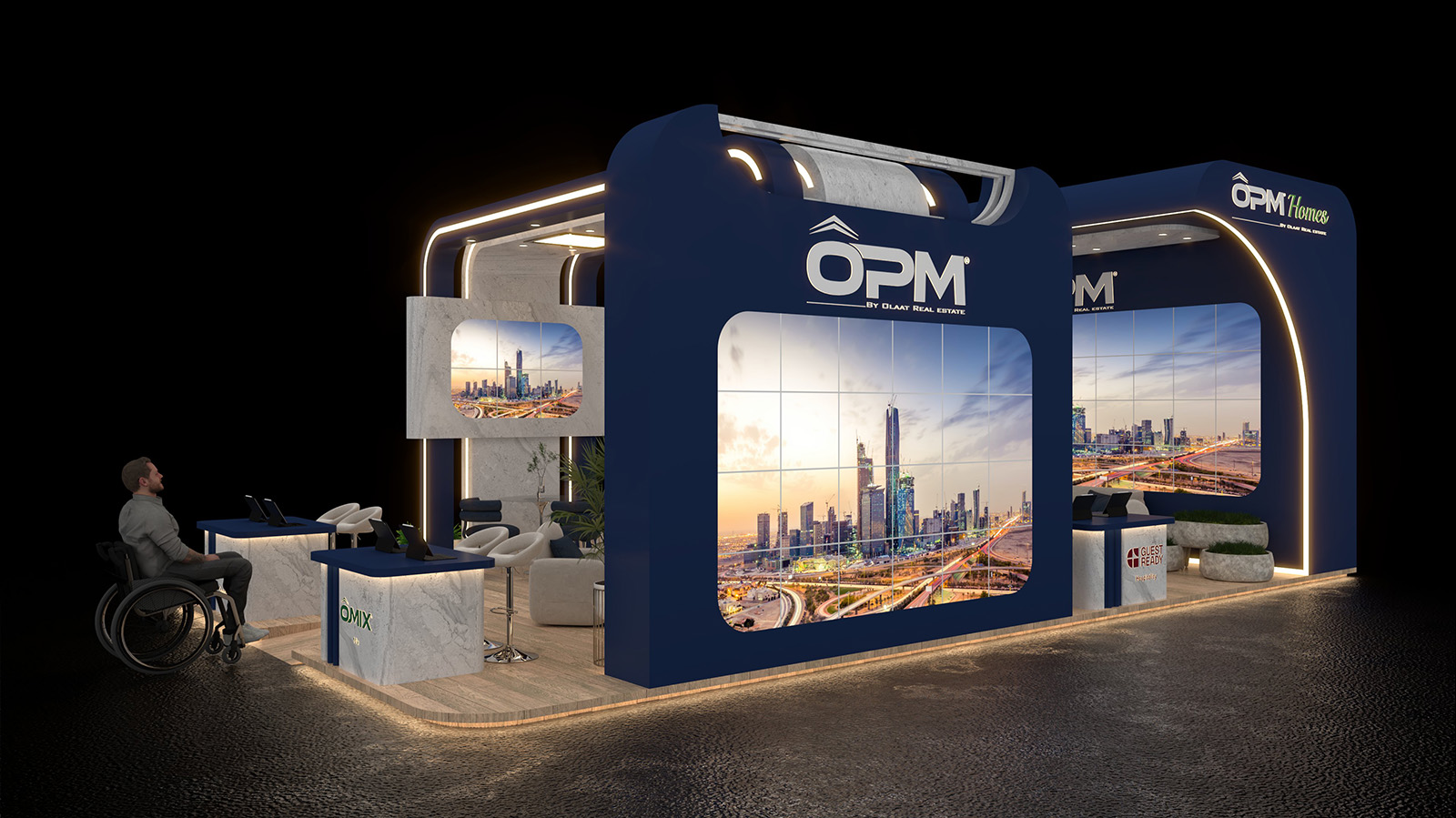 Front elevation of the booth with signage