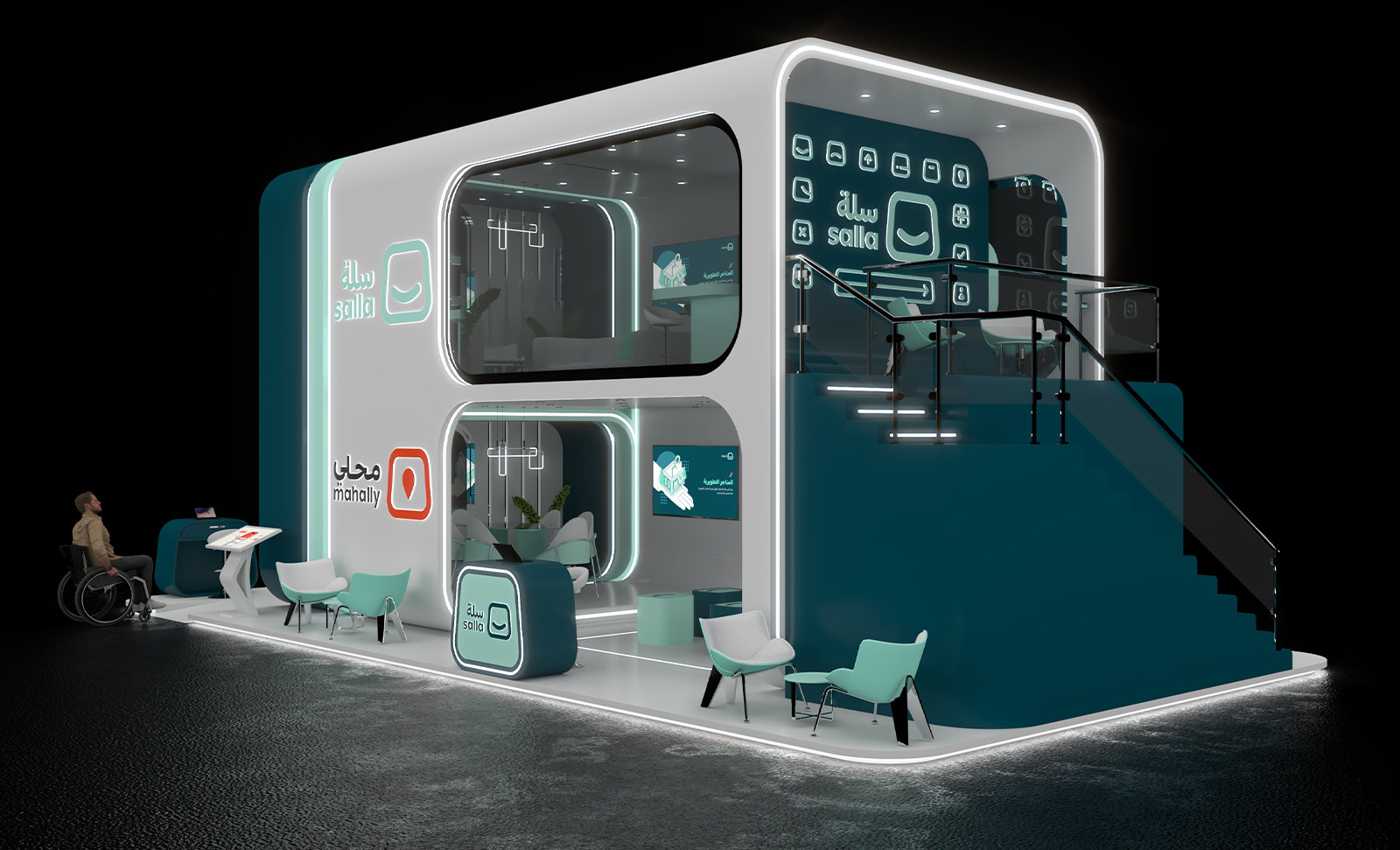 Wide view of the Salla booth on opening day