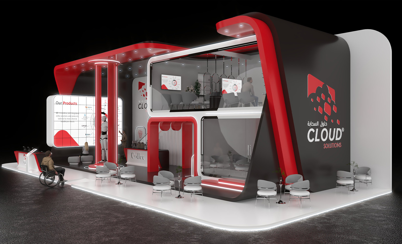Wide view of the Cloud Solutions booth on opening day
