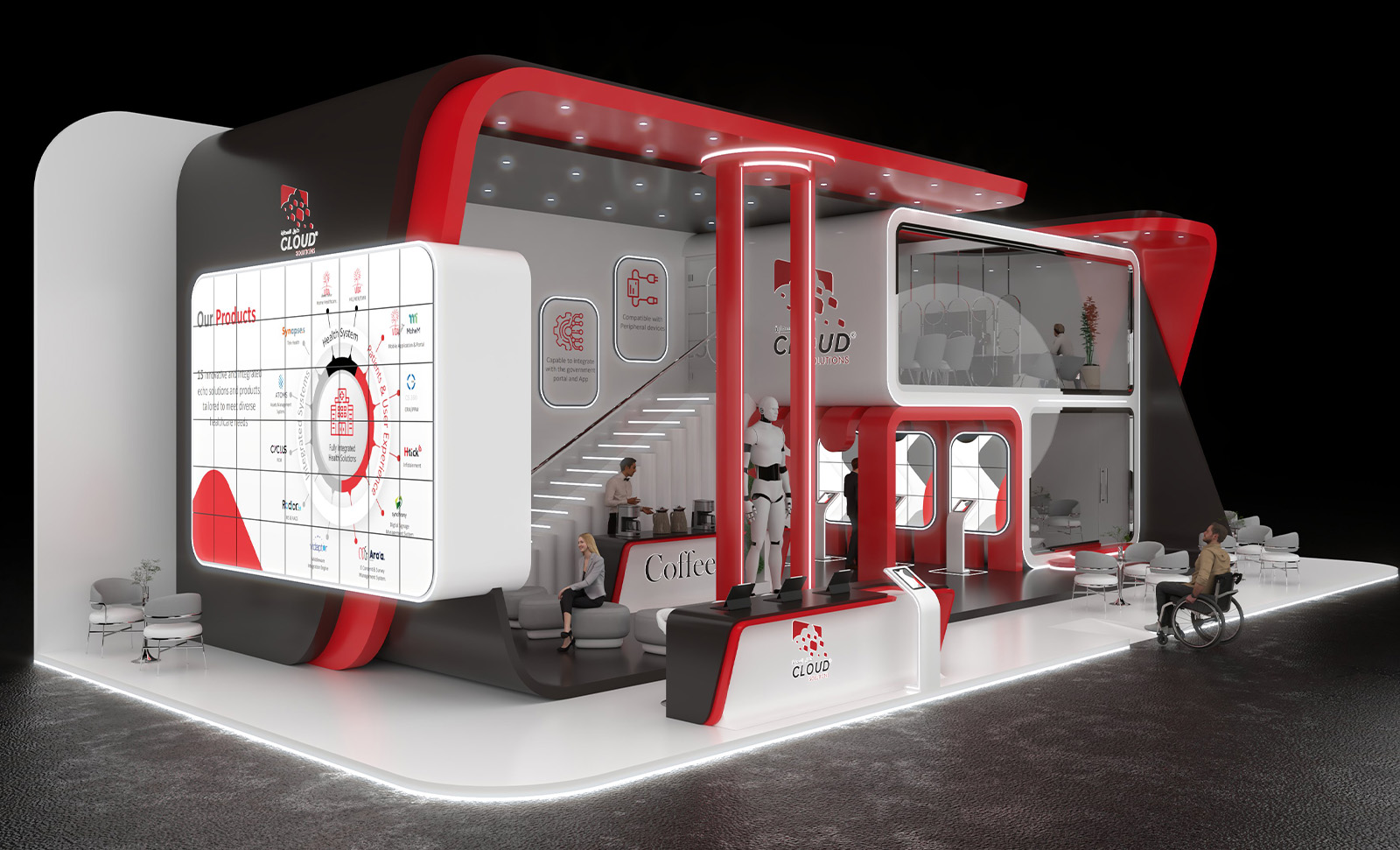 Front elevation of the booth with signage