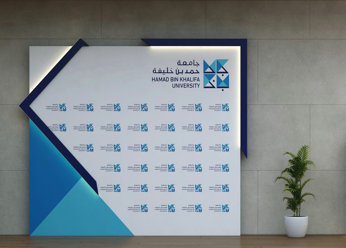 Custom-built display structures at the HBKU university stand