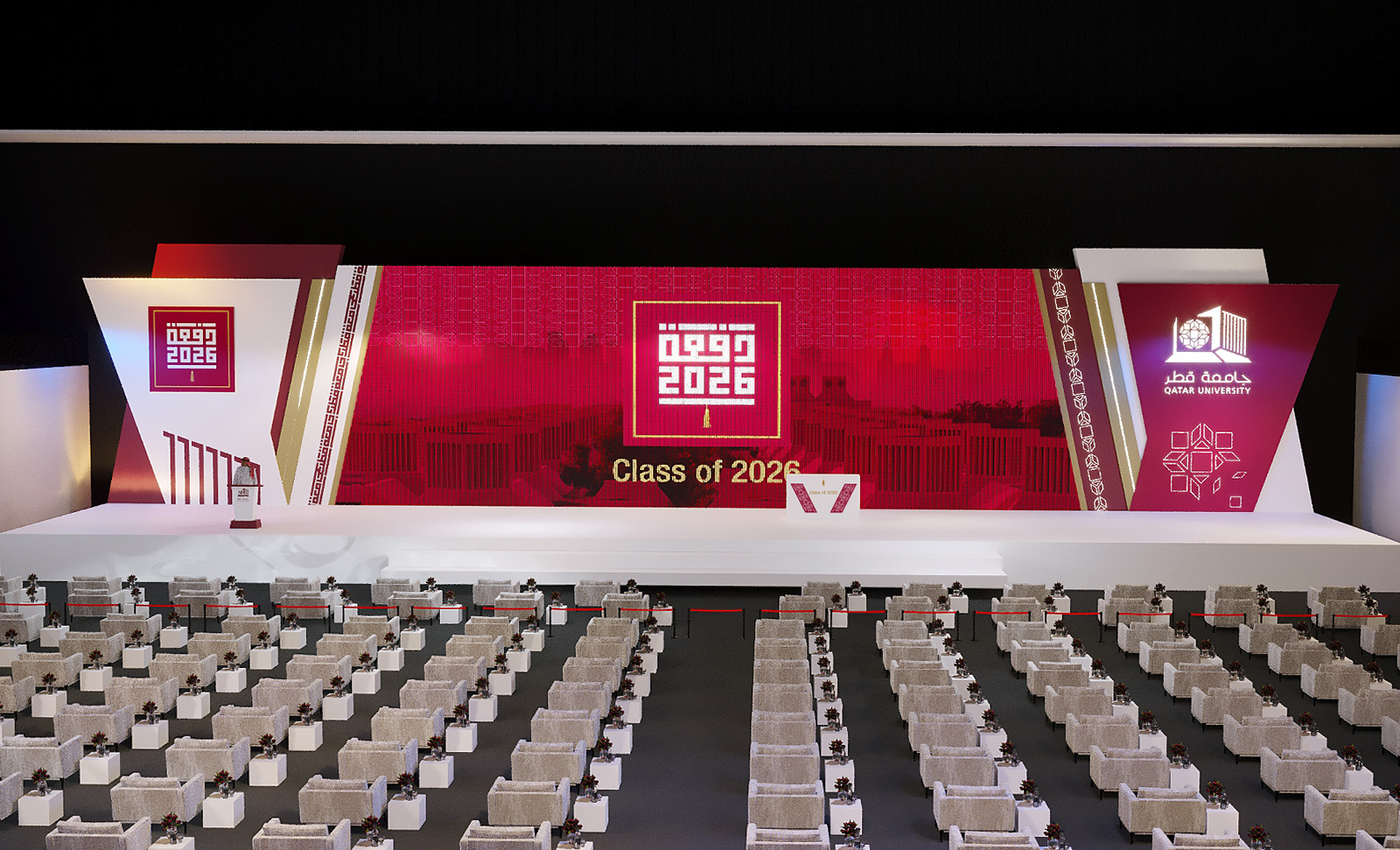 Qatar University graduation ceremony staged and built by Review Design in Doha