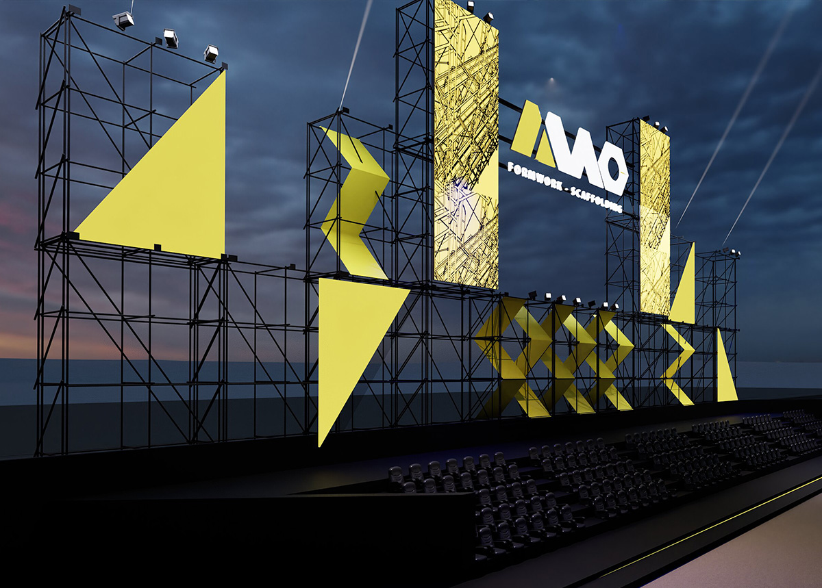 Custom-built stage and display structures at the Manar Al Qimmah launch